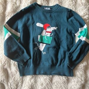 Jacadi Teal Sweater with Skating Dog Design
